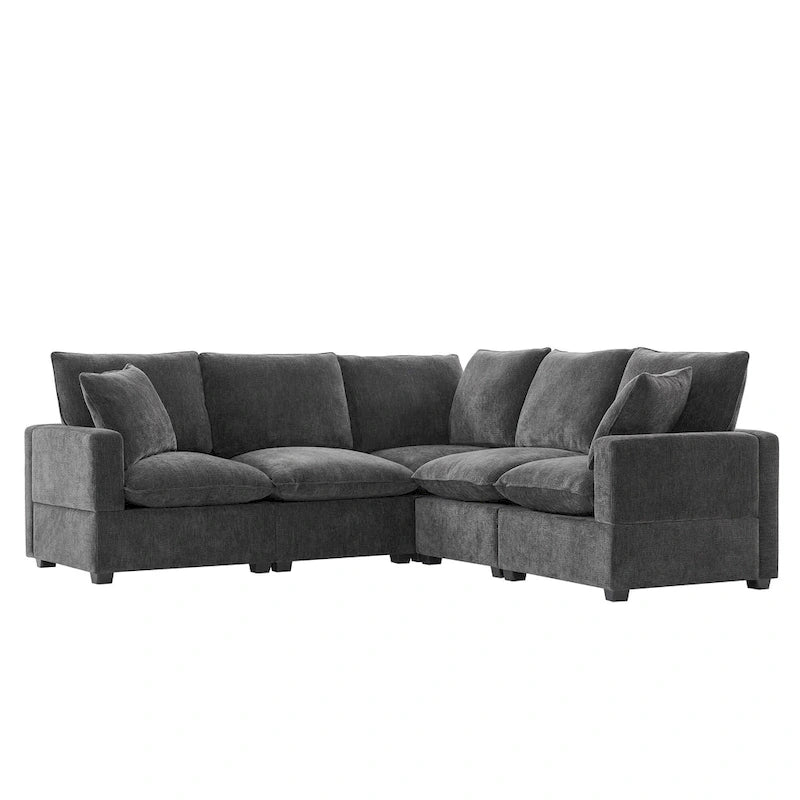 Canapé d'angle modulaire en chenille noir et gris, 5 places
