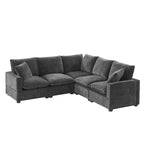 Canapé d'angle modulaire en chenille noir et gris, 5 places