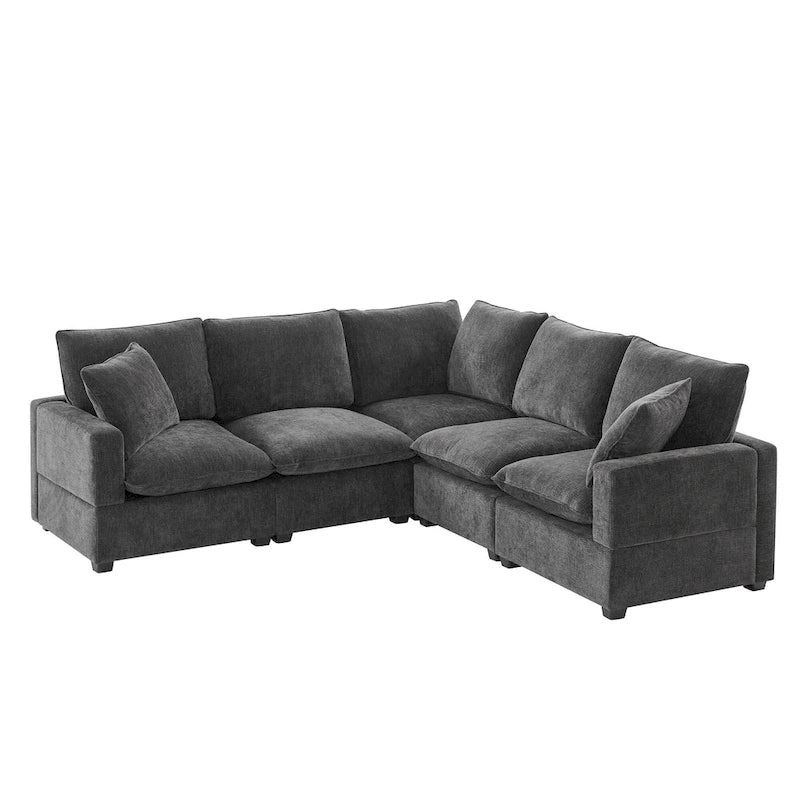 Canapé d'angle modulaire en chenille noir et gris, 5 places