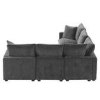 Canapé d'angle modulaire en chenille noir et gris, 5 places