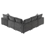 Canapé d'angle modulaire en chenille noir et gris, 5 places