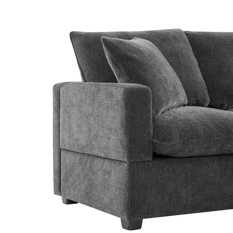 Canapé d'angle modulaire en chenille noir et gris, 5 places