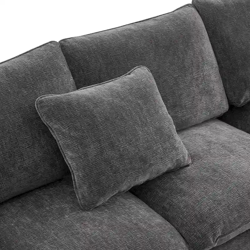 Canapé d'angle modulaire en chenille noir et gris, 5 places
