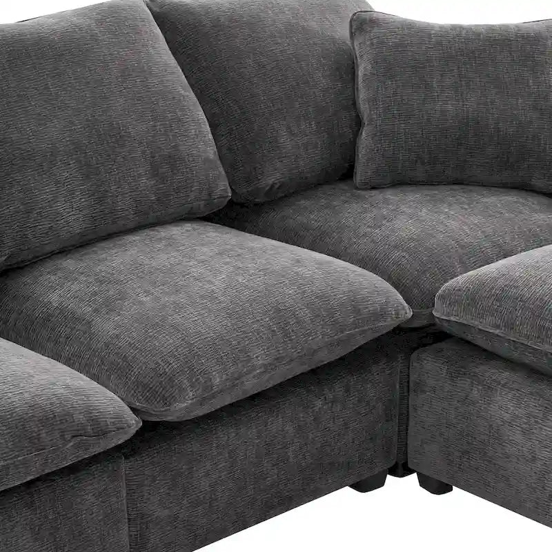 Canapé d'angle modulaire en chenille noir et gris, 5 places