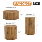 Ensemble de 3 tables basses gigognes cylindriques blanches/bois pour salon