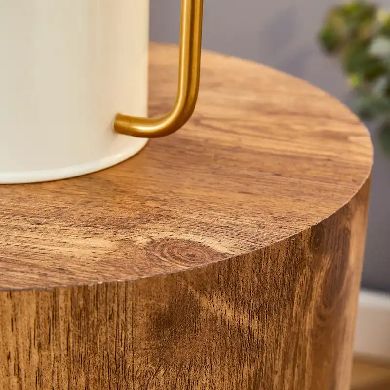 Ensemble de 3 tables basses gigognes cylindriques blanches/bois pour salon