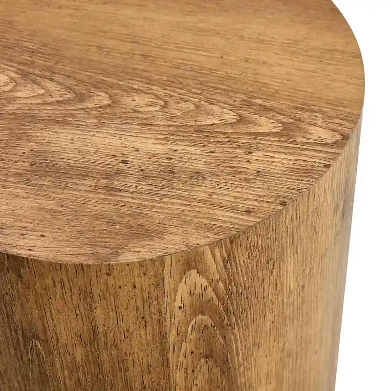 Ensemble de 3 tables basses gigognes cylindriques blanches/bois pour salon