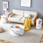 Ensemble de 3 tables basses gigognes cylindriques blanches/bois pour salon