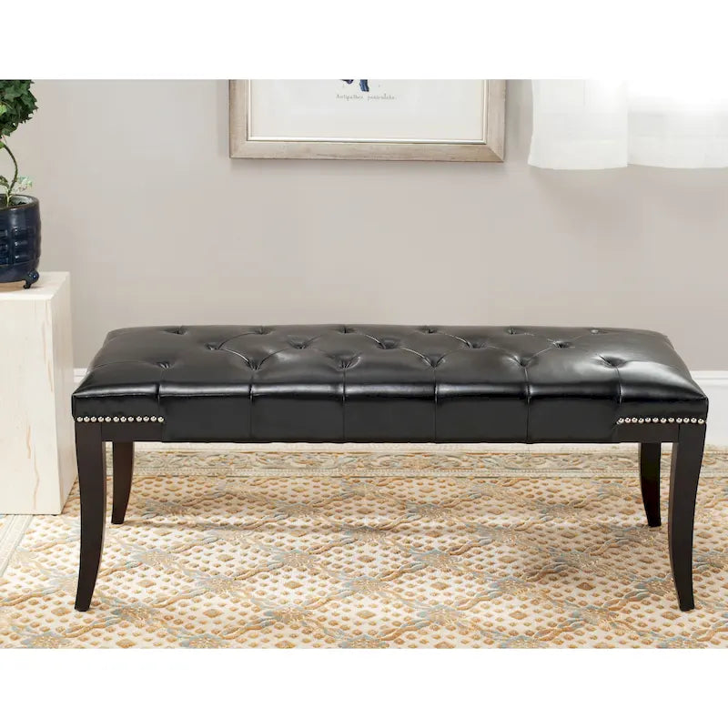 Banc capitonné avec clous décoratifs, Gris / Noir / Crème / Prune, 2 places
