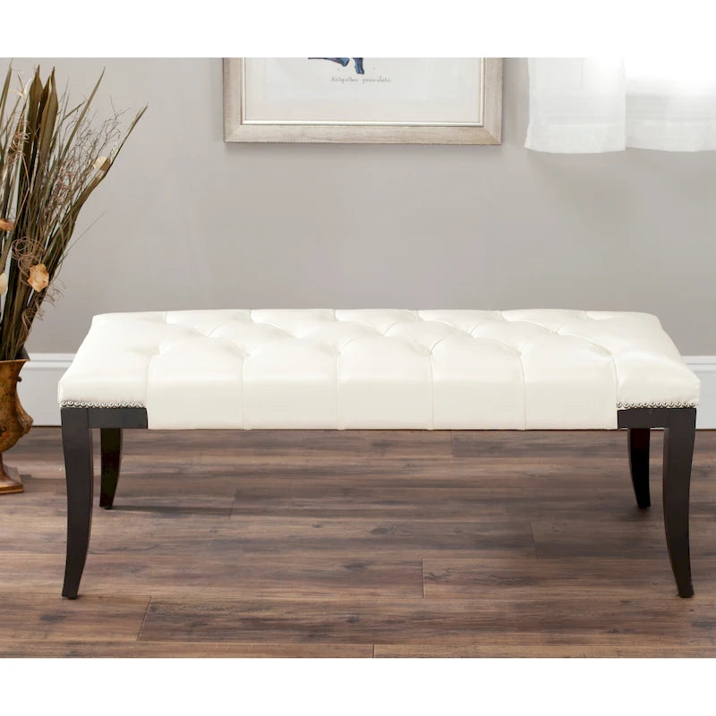 Banc capitonné avec clous décoratifs, Gris / Noir / Crème / Prune, 2 places