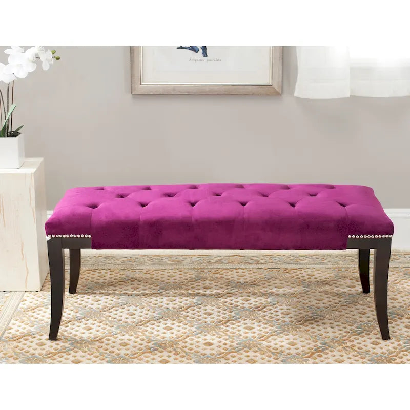 Banc capitonné avec clous décoratifs, Gris / Noir / Crème / Prune, 2 places