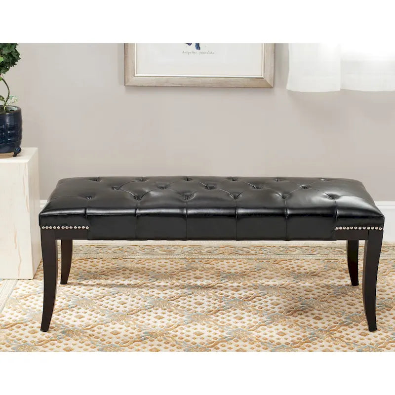 Banc capitonné avec clous décoratifs, Gris / Noir / Crème / Prune, 2 places