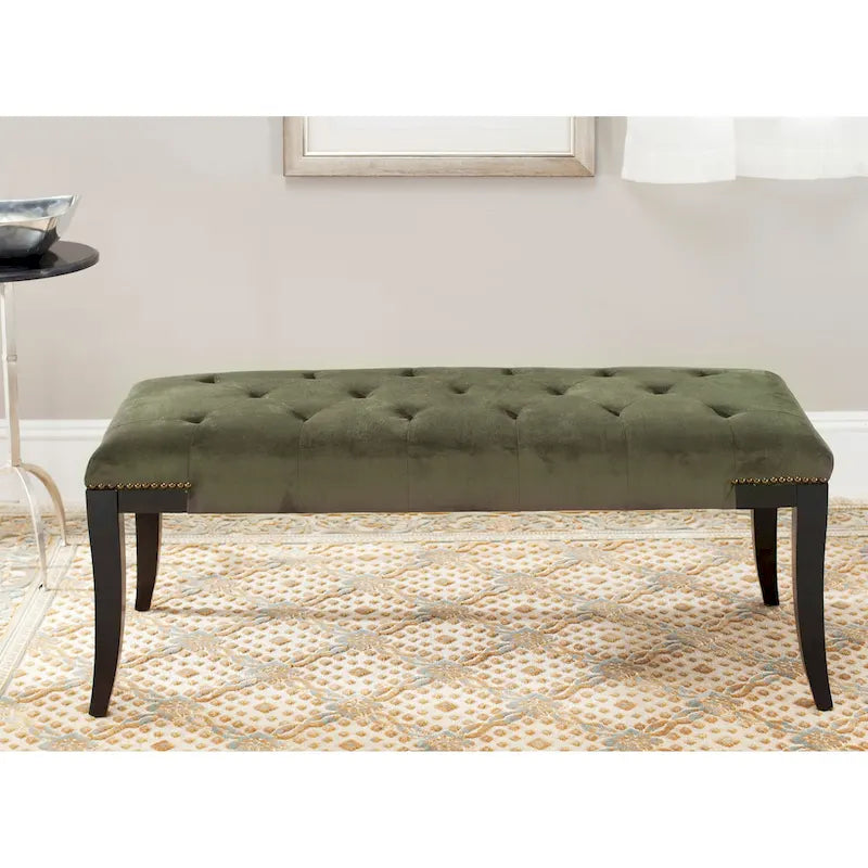 Banc capitonné avec clous décoratifs, Gris / Noir / Crème / Prune, 2 places