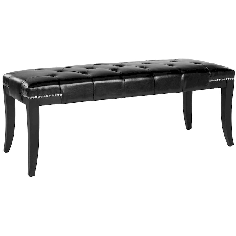 Banc capitonné avec clous décoratifs, Gris / Noir / Crème / Prune, 2 places