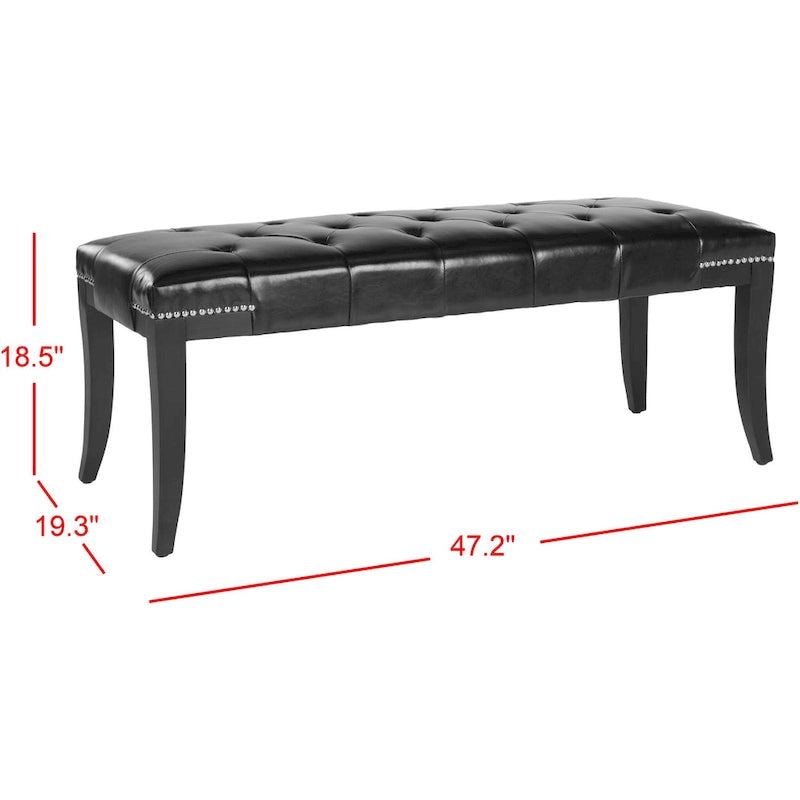 Banc capitonné avec clous décoratifs, Gris / Noir / Crème / Prune, 2 places