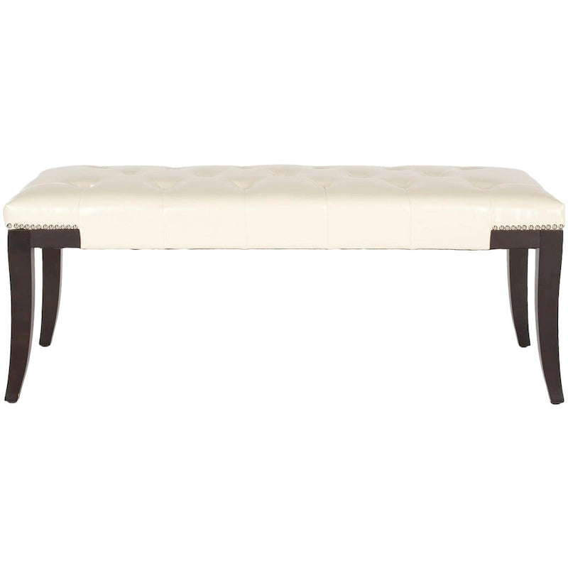 Banc capitonné avec clous décoratifs, Gris / Noir / Crème / Prune, 2 places