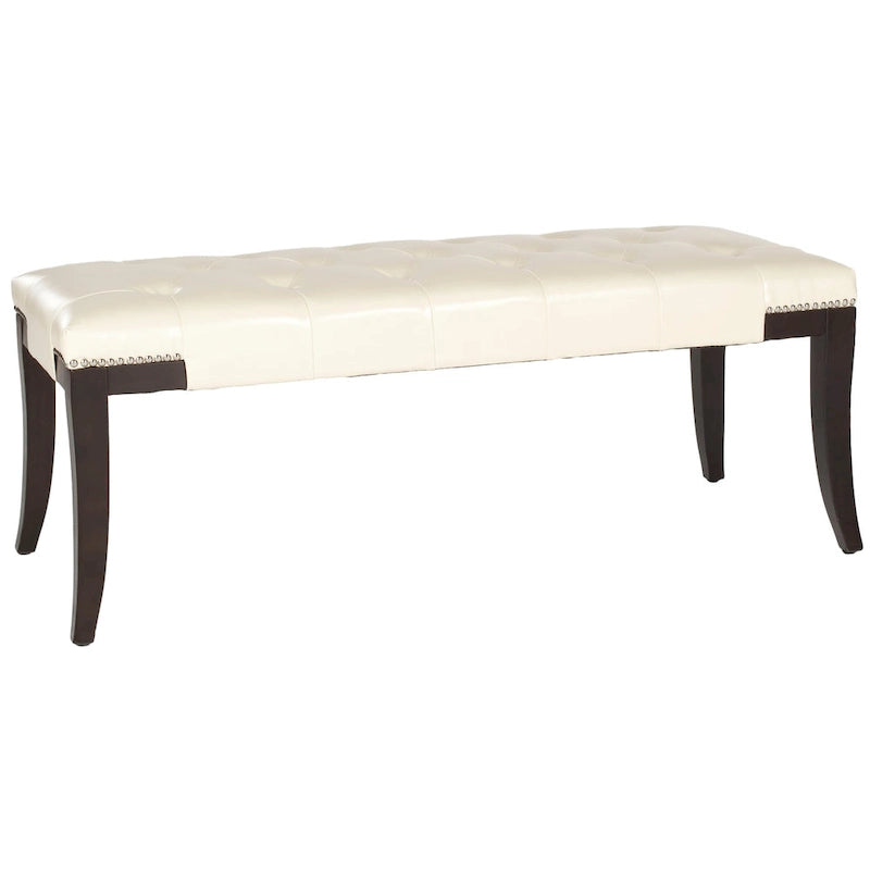 Banc capitonné avec clous décoratifs, Gris / Noir / Crème / Prune, 2 places
