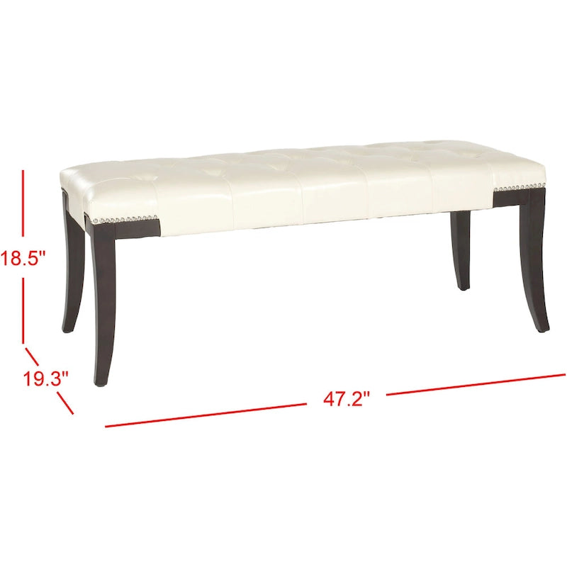 Banc capitonné avec clous décoratifs, Gris / Noir / Crème / Prune, 2 places
