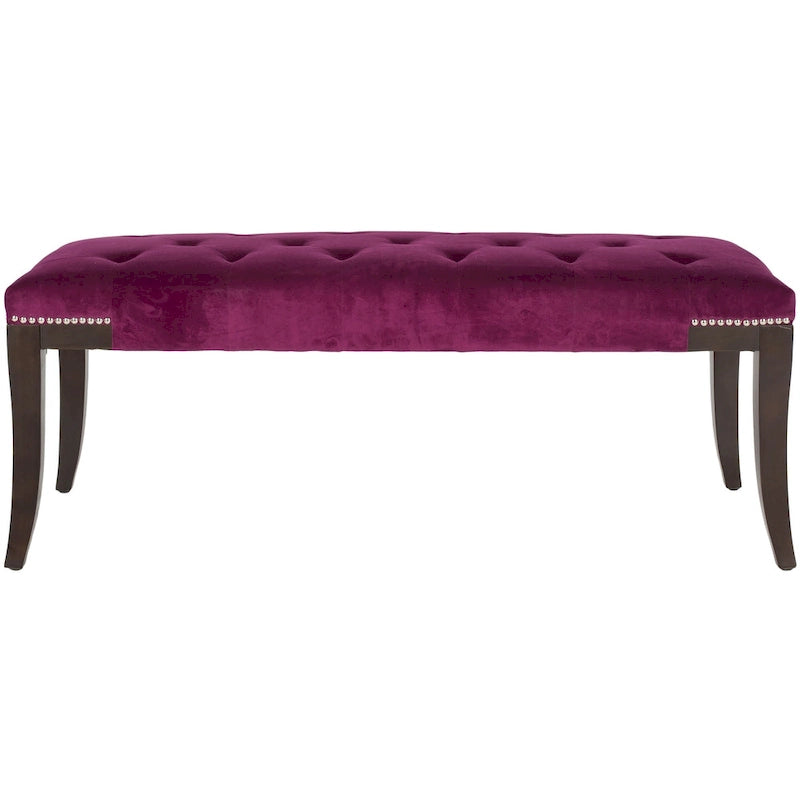 Banc capitonné avec clous décoratifs, Gris / Noir / Crème / Prune, 2 places