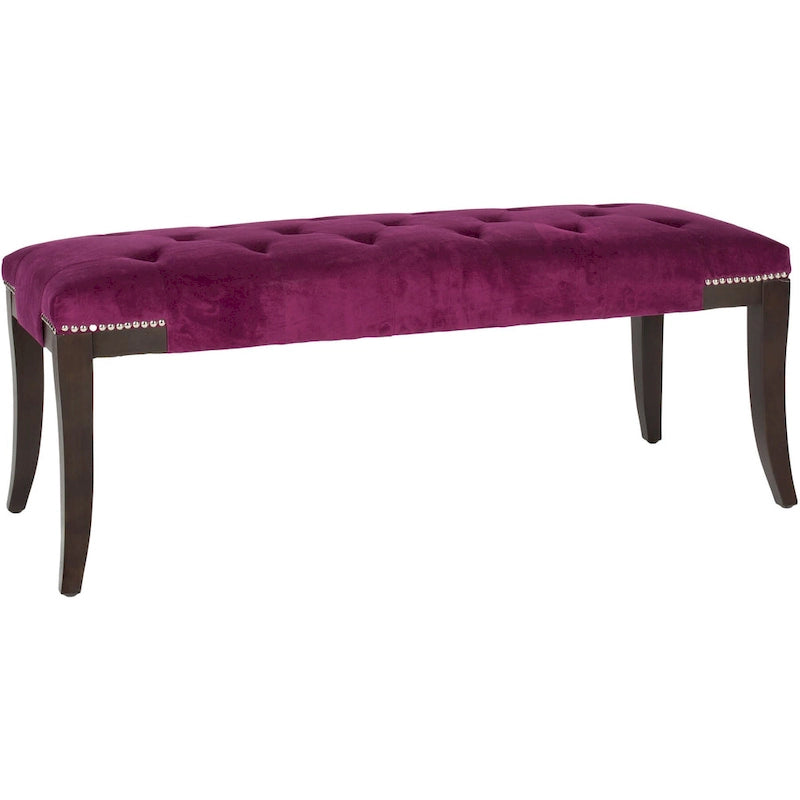 Banc capitonné avec clous décoratifs, Gris / Noir / Crème / Prune, 2 places