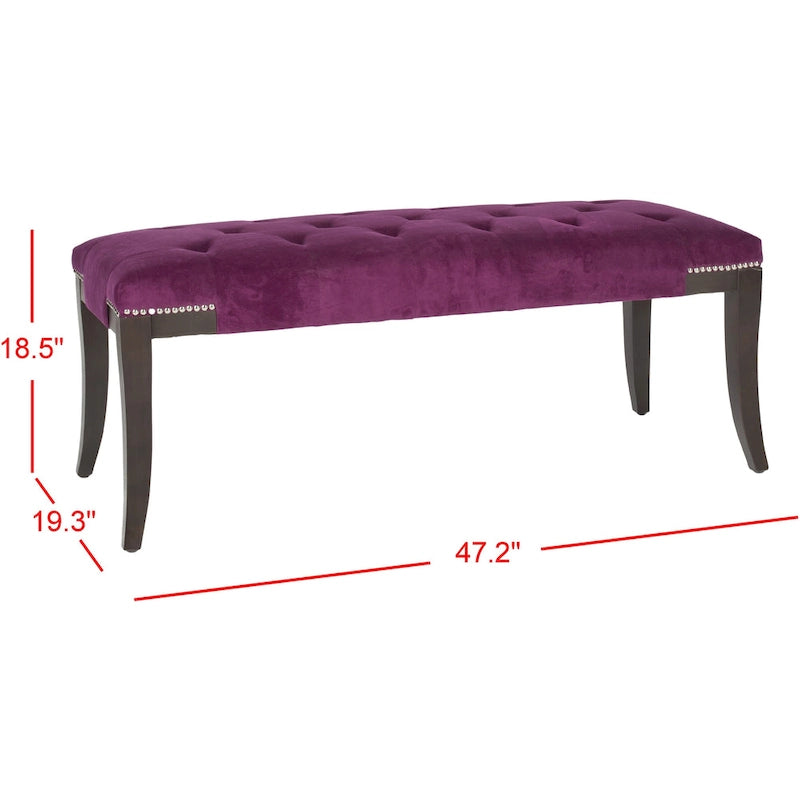 Banc capitonné avec clous décoratifs, Gris / Noir / Crème / Prune, 2 places
