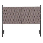 Tête de lit tressée pour grand lit en tissu gris/bleu/crème et sherpa crème, convient pour 1 ou 2 personnes