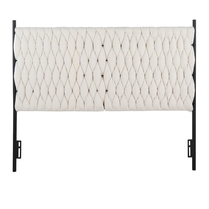 Tête de lit tressée pour grand lit en tissu gris/bleu/crème et sherpa crème, convient pour 1 ou 2 personnes