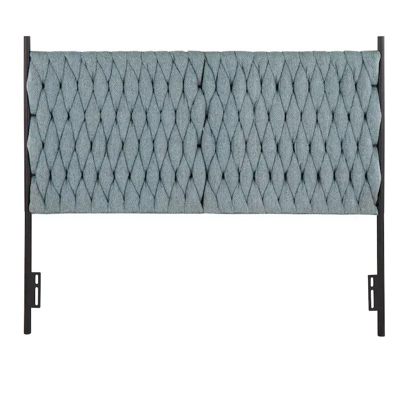 Tête de lit tressée pour grand lit en tissu gris/bleu/crème et sherpa crème, convient pour 1 ou 2 personnes