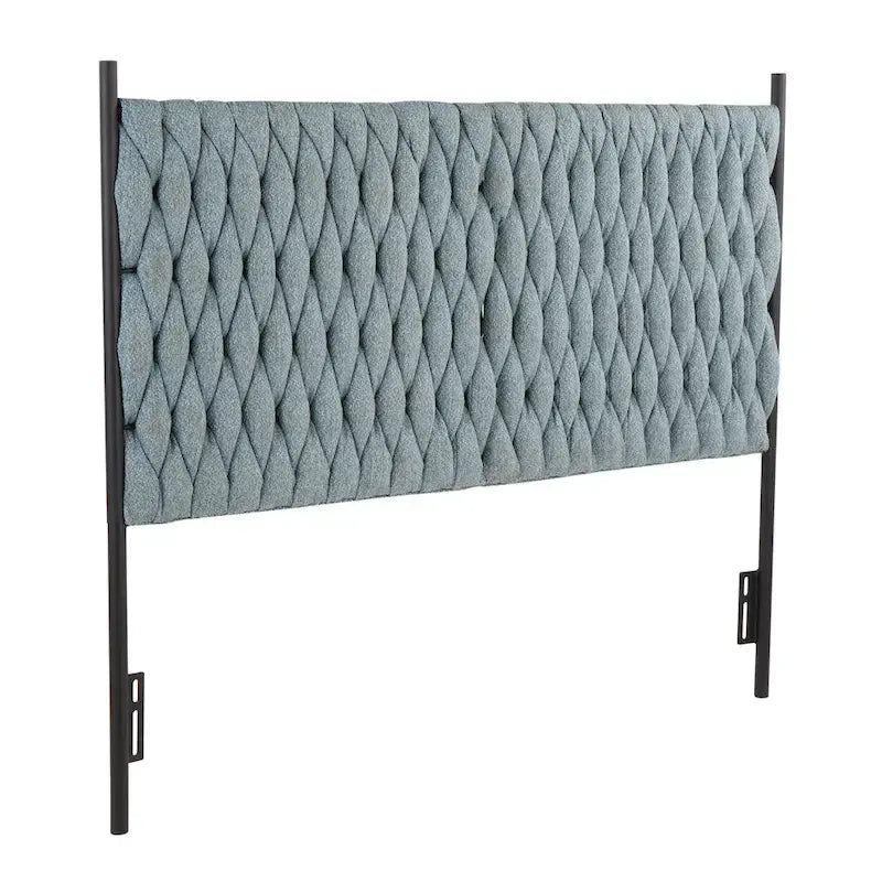Tête de lit tressée pour grand lit en tissu gris/bleu/crème et sherpa crème, convient pour 1 ou 2 personnes
