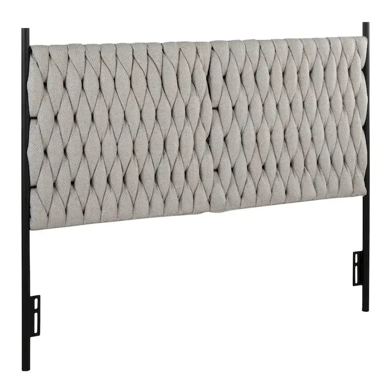 Tête de lit tressée pour grand lit en tissu gris/bleu/crème et sherpa crème, convient pour 1 ou 2 personnes