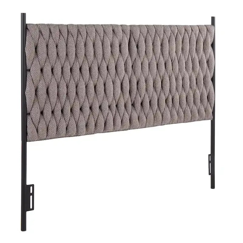 Tête de lit tressée pour grand lit en tissu gris/bleu/crème et sherpa crème, convient pour 1 ou 2 personnes