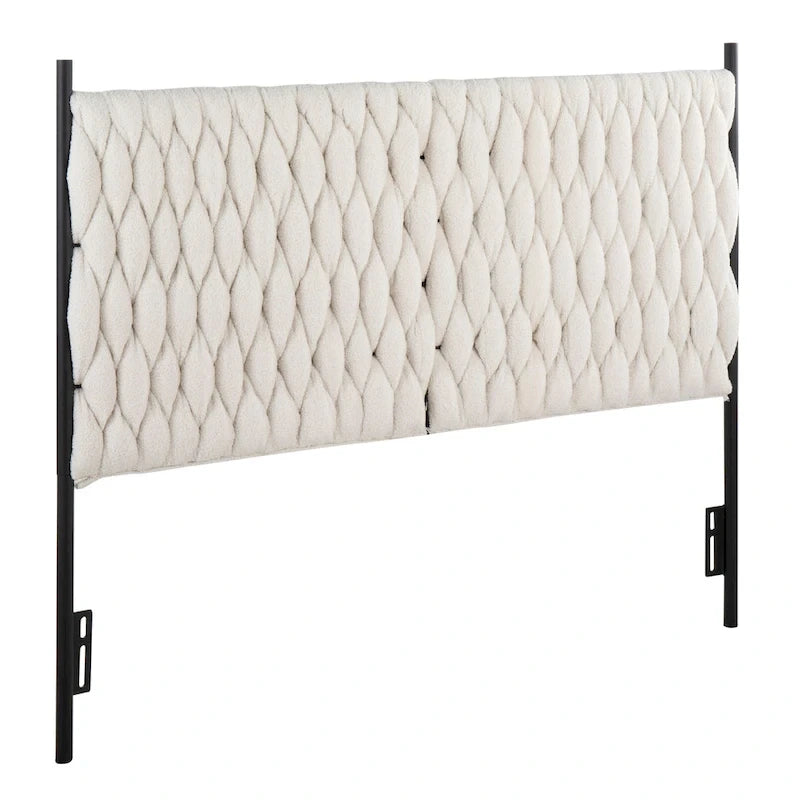 Tête de lit tressée pour grand lit en tissu gris/bleu/crème et sherpa crème, convient pour 1 ou 2 personnes