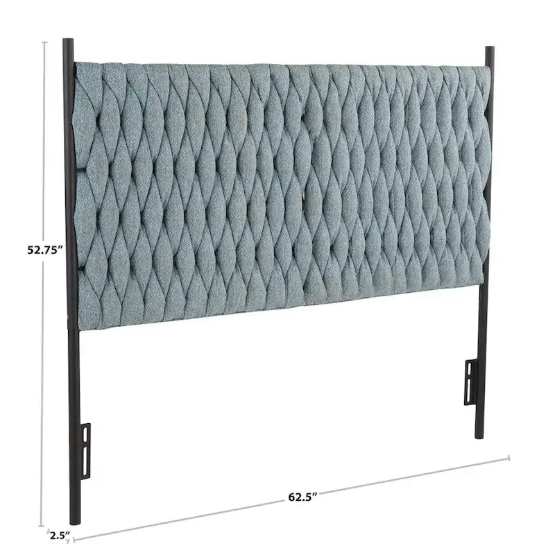 Tête de lit tressée pour grand lit en tissu gris/bleu/crème et sherpa crème, convient pour 1 ou 2 personnes