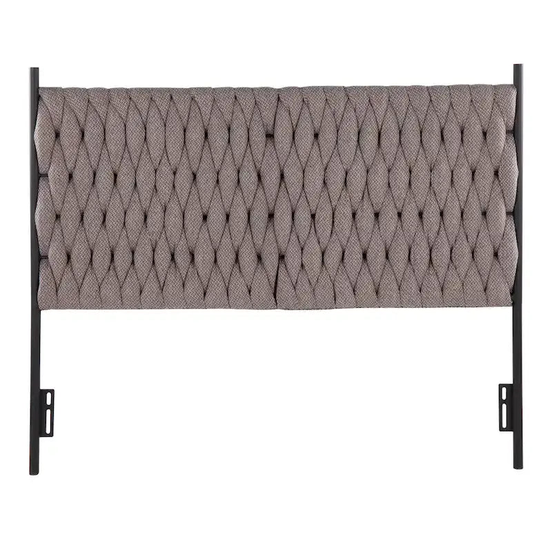 Tête de lit tressée pour grand lit en tissu gris/bleu/crème et sherpa crème, convient pour 1 ou 2 personnes