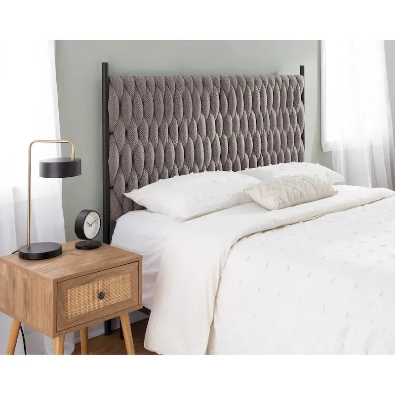 Tête de lit tressée pour grand lit en tissu gris/bleu/crème et sherpa crème, convient pour 1 ou 2 personnes