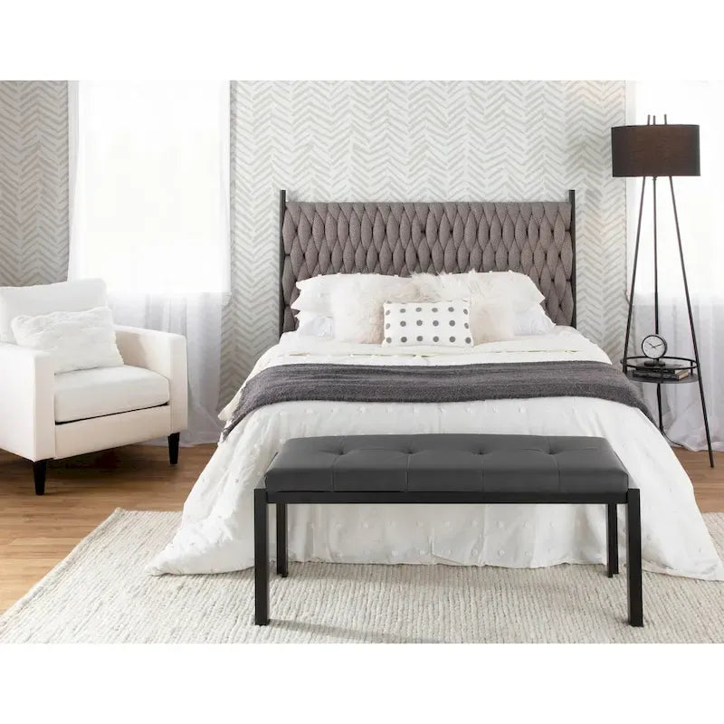 Tête de lit tressée pour grand lit en tissu gris/bleu/crème et sherpa crème, convient pour 1 ou 2 personnes