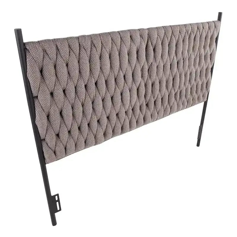 Tête de lit tressée pour grand lit en tissu gris/bleu/crème et sherpa crème, convient pour 1 ou 2 personnes