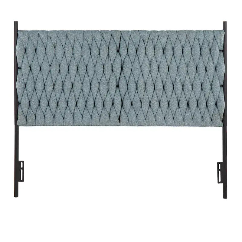Tête de lit tressée pour grand lit en tissu gris/bleu/crème et sherpa crème, convient pour 1 ou 2 personnes