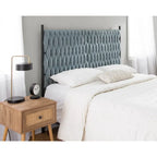 Tête de lit tressée pour grand lit en tissu gris/bleu/crème et sherpa crème, convient pour 1 ou 2 personnes