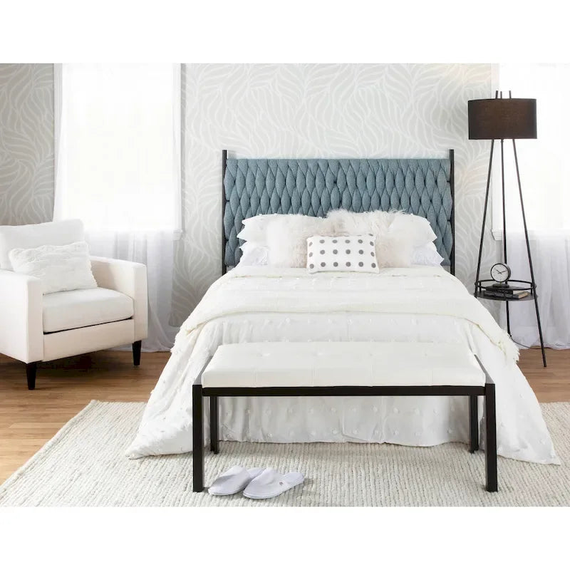 Tête de lit tressée pour grand lit en tissu gris/bleu/crème et sherpa crème, convient pour 1 ou 2 personnes