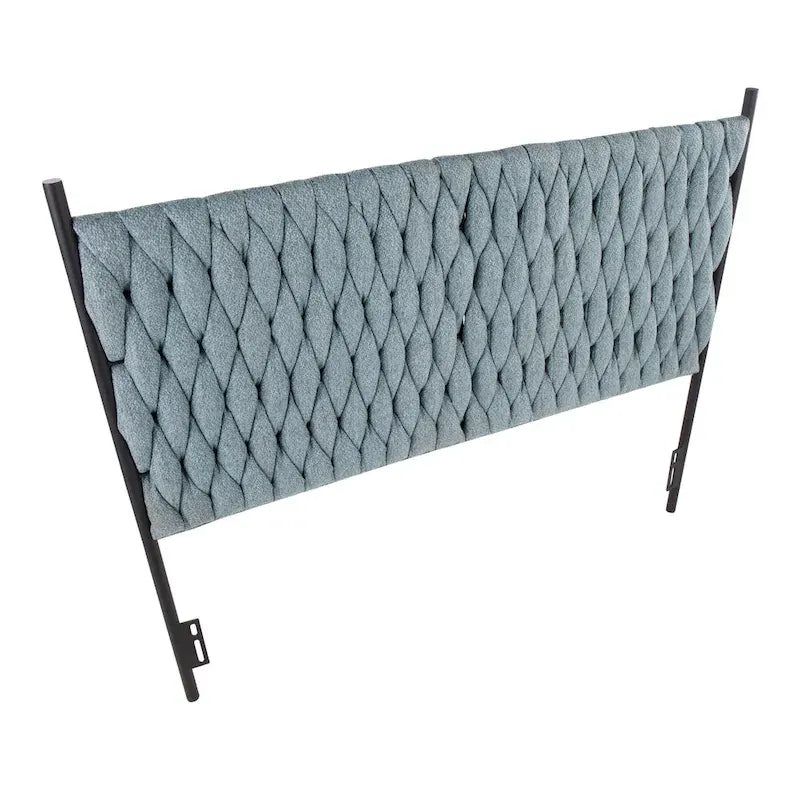 Tête de lit tressée pour grand lit en tissu gris/bleu/crème et sherpa crème, convient pour 1 ou 2 personnes