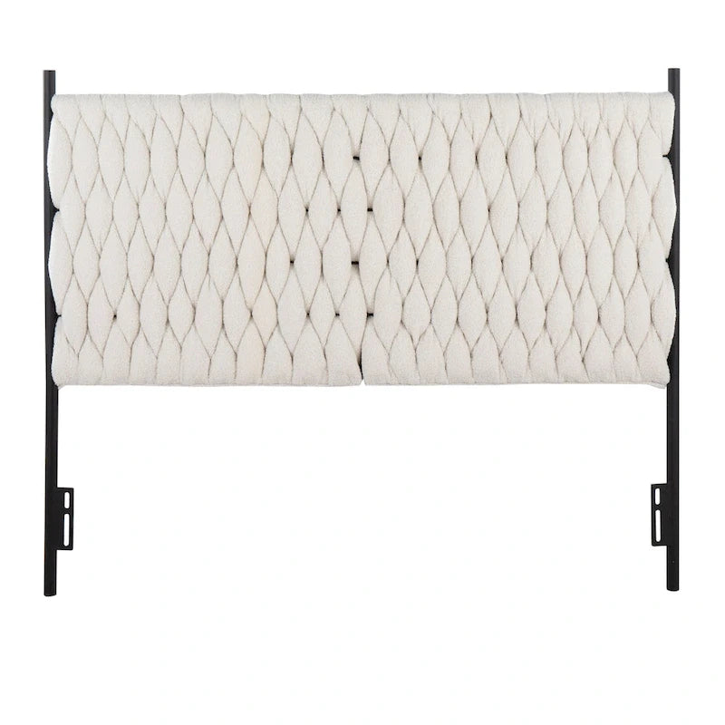 Tête de lit tressée pour grand lit en tissu gris/bleu/crème et sherpa crème, convient pour 1 ou 2 personnes
