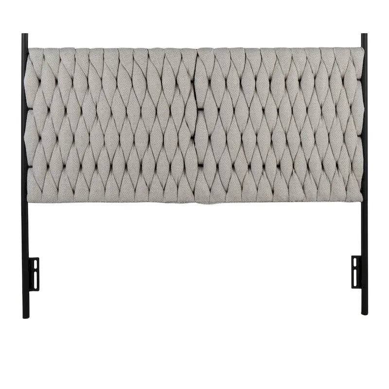 Tête de lit tressée pour grand lit en tissu gris/bleu/crème et sherpa crème, convient pour 1 ou 2 personnes