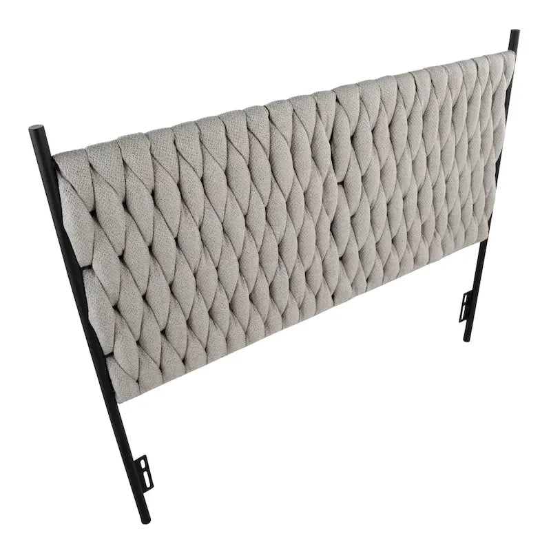 Tête de lit tressée pour grand lit en tissu gris/bleu/crème et sherpa crème, convient pour 1 ou 2 personnes