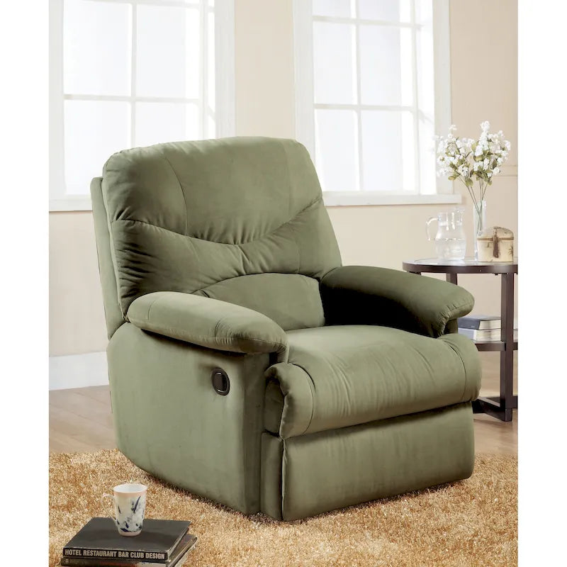 Fauteuil inclinable matelassé en microfibre vert sauge et chocolat, une place