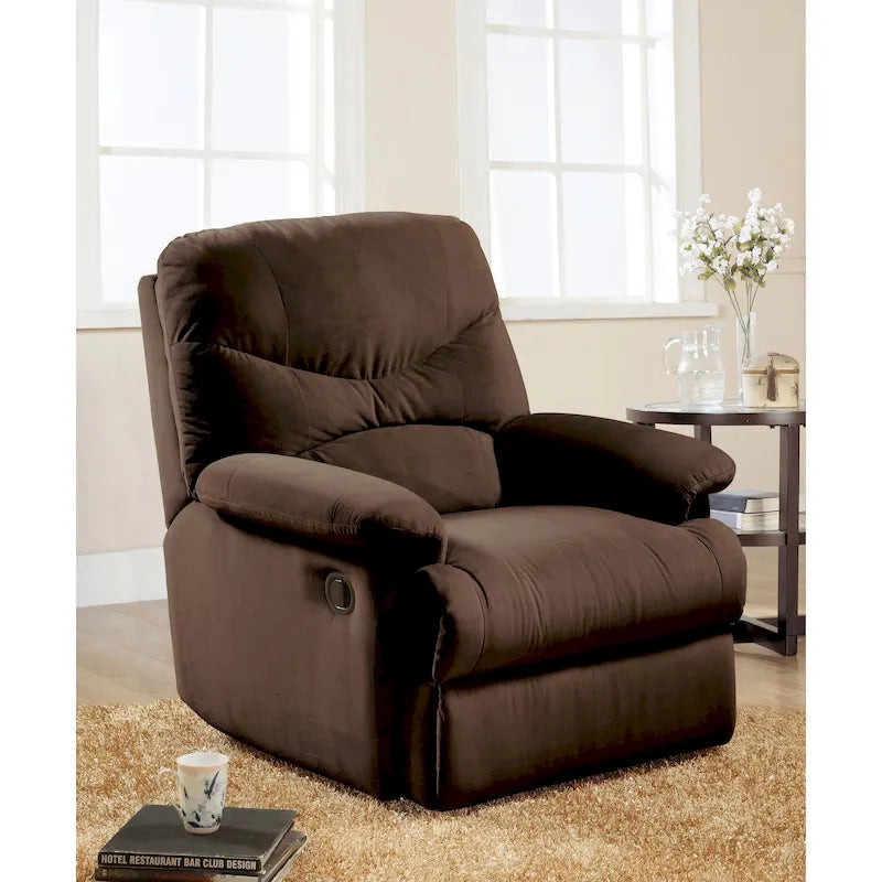 Fauteuil inclinable matelassé en microfibre vert sauge et chocolat, une place