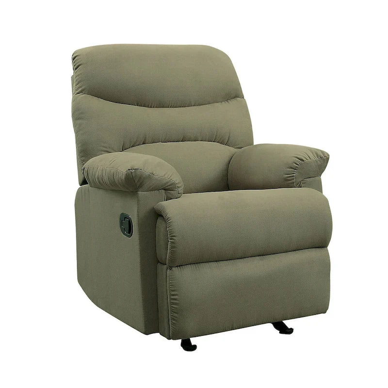 Fauteuil inclinable matelassé en microfibre vert sauge et chocolat, une place