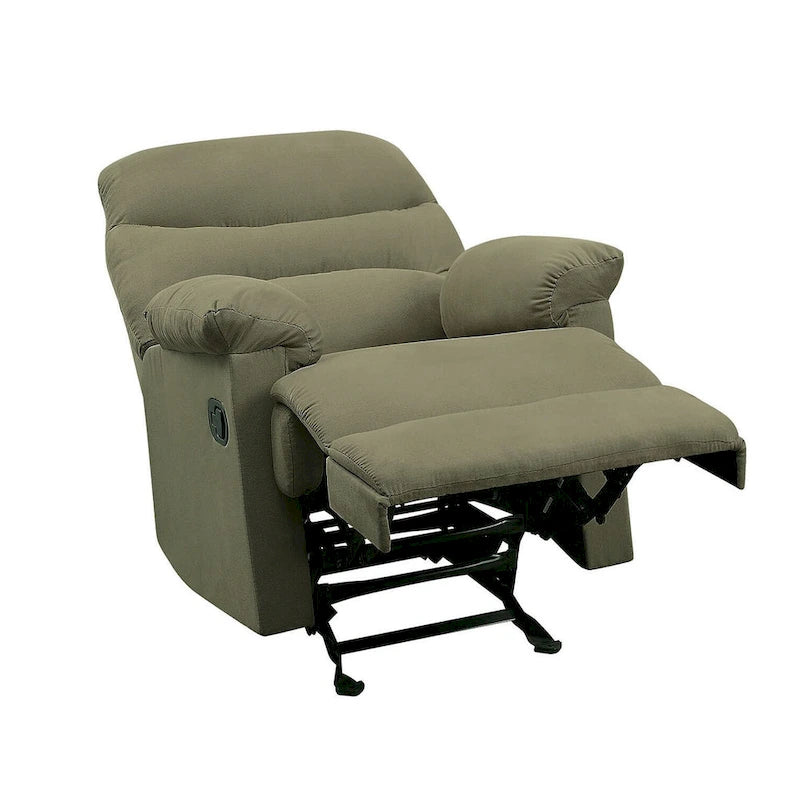 Fauteuil inclinable matelassé en microfibre vert sauge et chocolat, une place