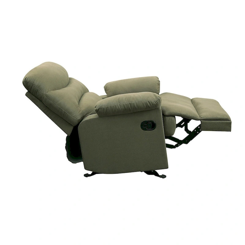 Fauteuil inclinable matelassé en microfibre vert sauge et chocolat, une place