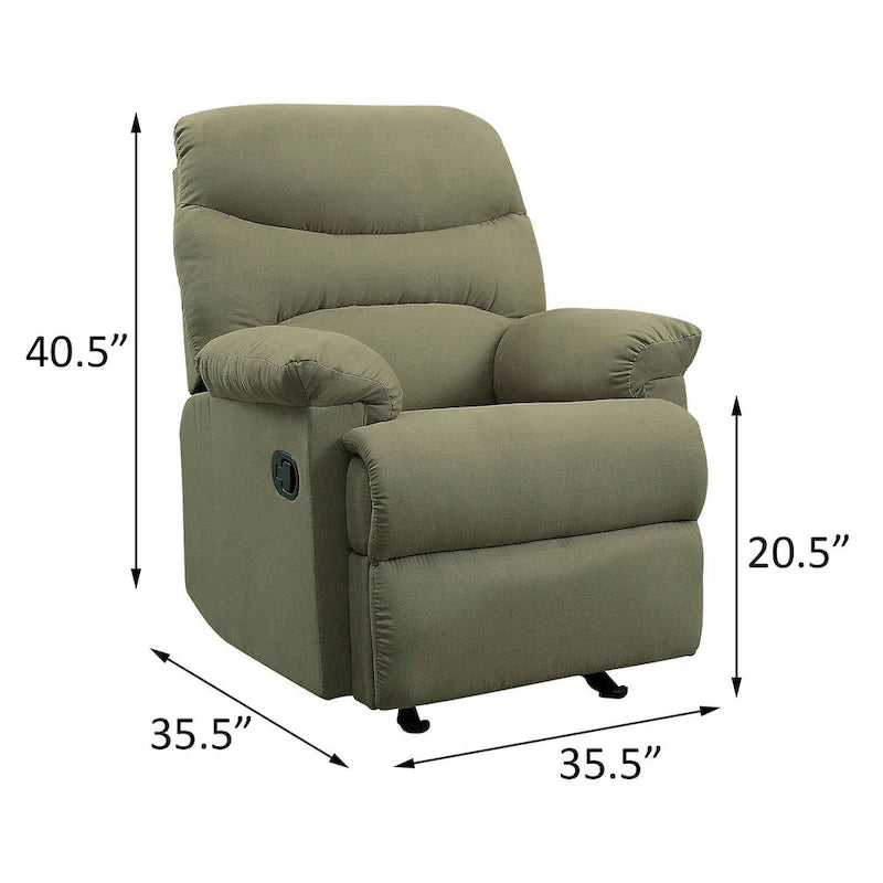 Fauteuil inclinable matelassé en microfibre vert sauge et chocolat, une place